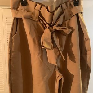TAN LADIES BOW TIE PANTS.